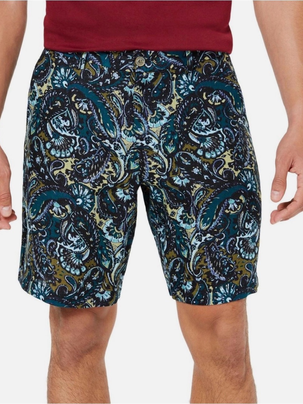 Tasso Elba Men's Paisley Print Linen Shorts, 33